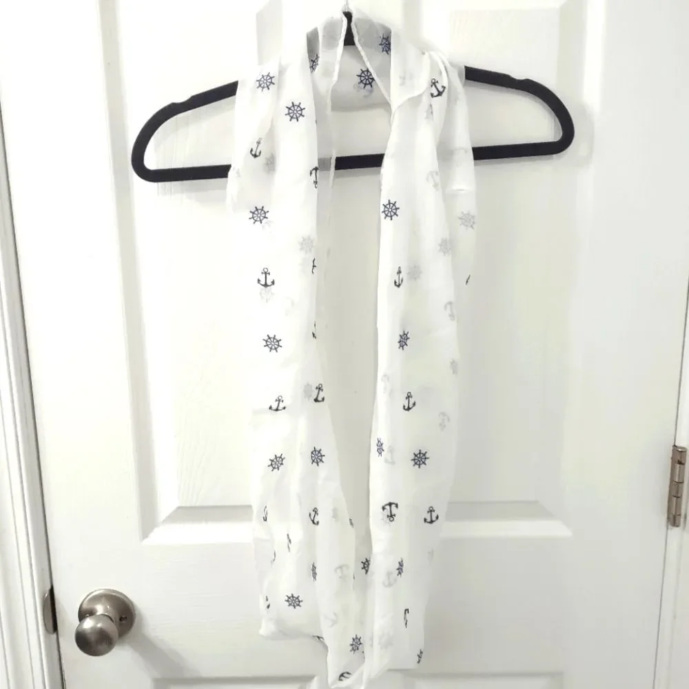 NWOT Nautical Navy Anchors Sheer White Infinity Scarf